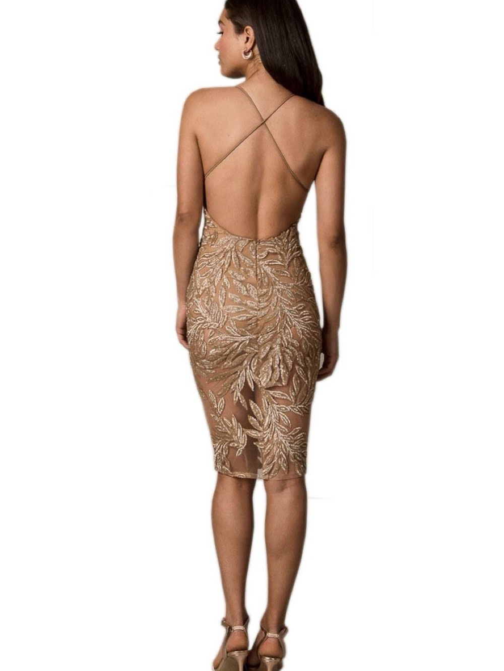 Nadine Merabi Gold Talia sequin embroidery dress in size XS 0 - Picture 4 of 8